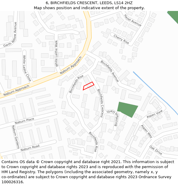 6, BIRCHFIELDS CRESCENT, LEEDS, LS14 2HZ: Location map and indicative extent of plot