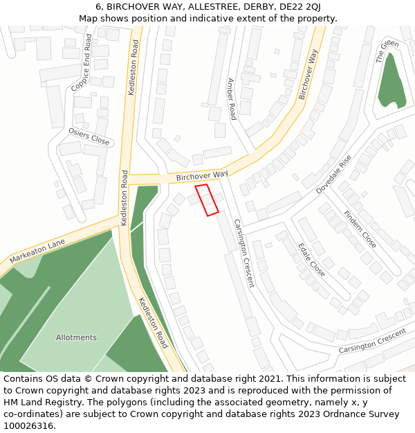 6, BIRCHOVER WAY, ALLESTREE, DERBY, DE22 2QJ: Location map and indicative extent of plot