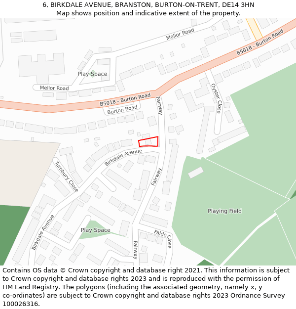 6, BIRKDALE AVENUE, BRANSTON, BURTON-ON-TRENT, DE14 3HN: Location map and indicative extent of plot