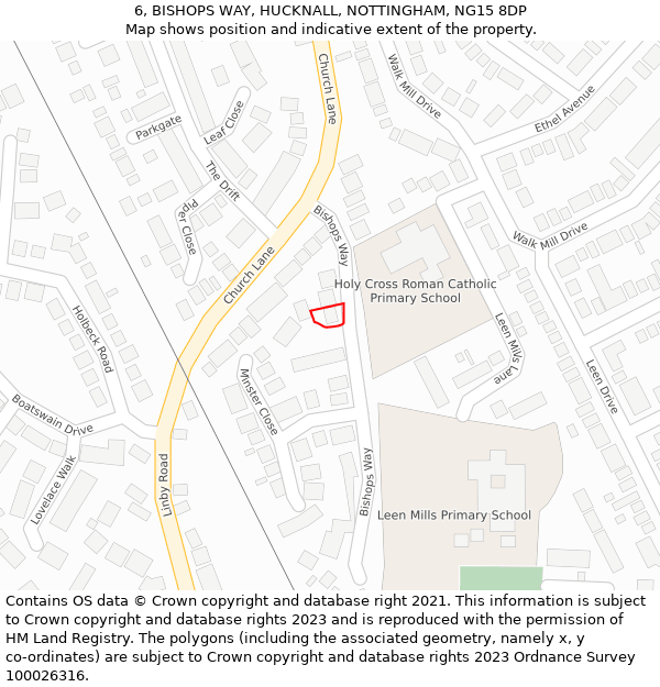 6, BISHOPS WAY, HUCKNALL, NOTTINGHAM, NG15 8DP: Location map and indicative extent of plot