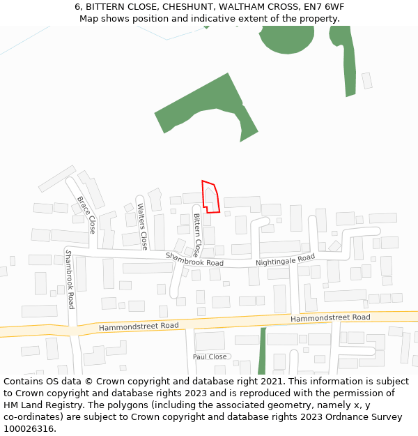 6, BITTERN CLOSE, CHESHUNT, WALTHAM CROSS, EN7 6WF: Location map and indicative extent of plot