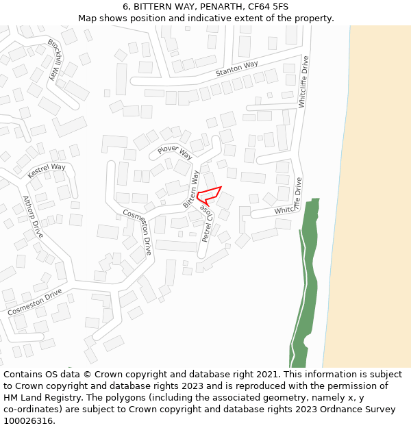6, BITTERN WAY, PENARTH, CF64 5FS: Location map and indicative extent of plot