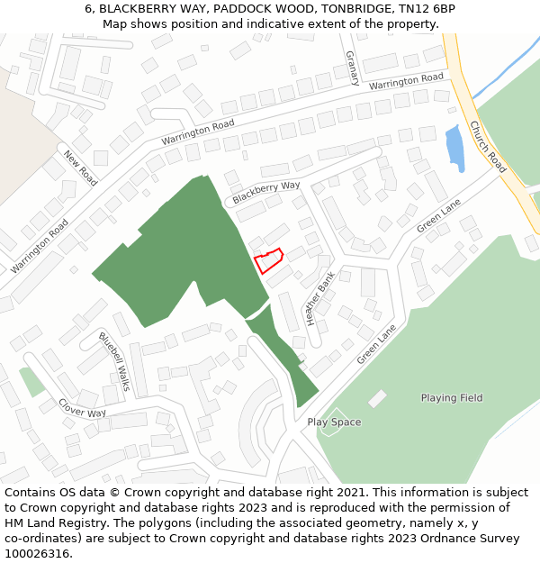 6, BLACKBERRY WAY, PADDOCK WOOD, TONBRIDGE, TN12 6BP: Location map and indicative extent of plot