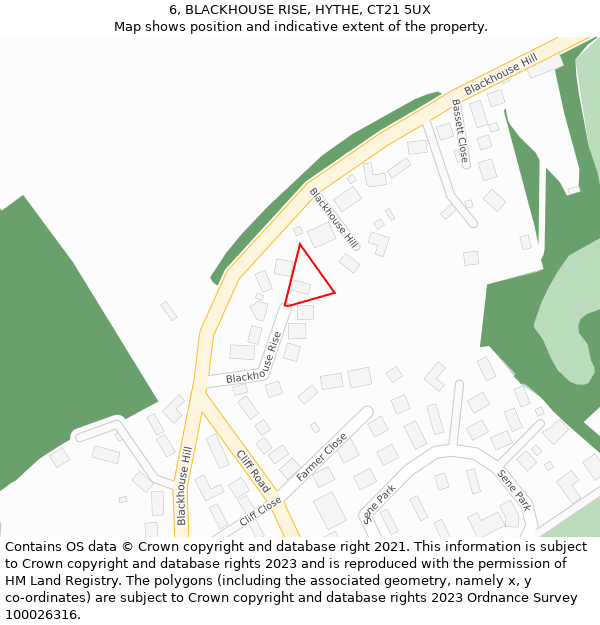 6, BLACKHOUSE RISE, HYTHE, CT21 5UX: Location map and indicative extent of plot