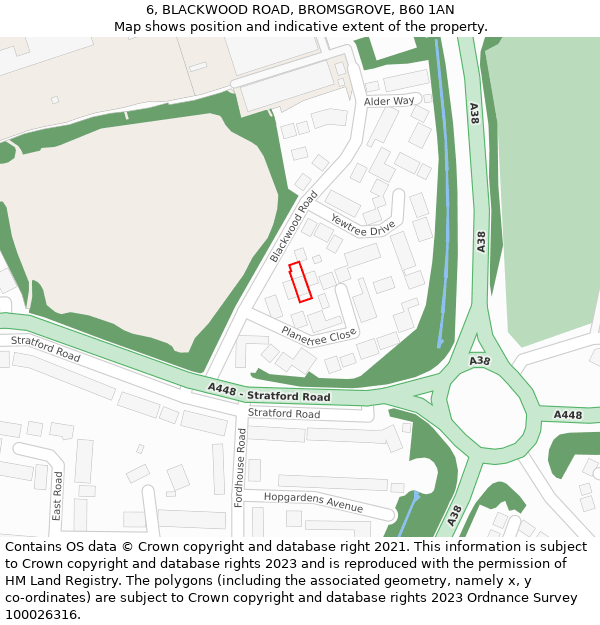 6, BLACKWOOD ROAD, BROMSGROVE, B60 1AN: Location map and indicative extent of plot
