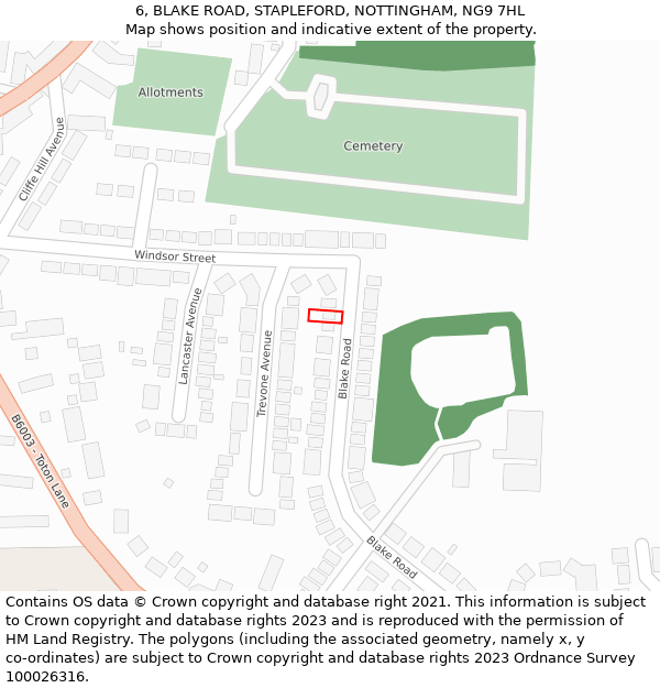 6, BLAKE ROAD, STAPLEFORD, NOTTINGHAM, NG9 7HL: Location map and indicative extent of plot