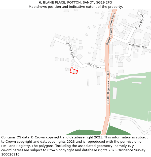 6, BLANE PLACE, POTTON, SANDY, SG19 2FQ: Location map and indicative extent of plot