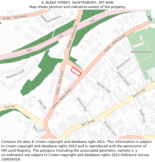 6, BLEKE STREET, SHAFTESBURY, SP7 8AW: Location map and indicative extent of plot