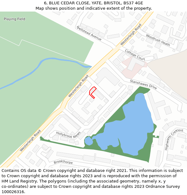 6, BLUE CEDAR CLOSE, YATE, BRISTOL, BS37 4GE: Location map and indicative extent of plot