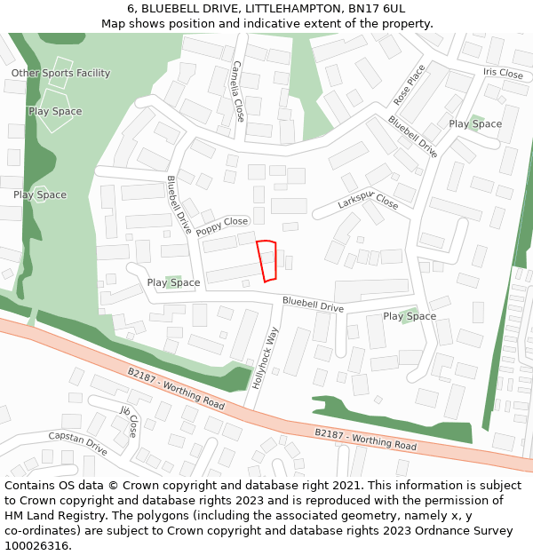 6, BLUEBELL DRIVE, LITTLEHAMPTON, BN17 6UL: Location map and indicative extent of plot