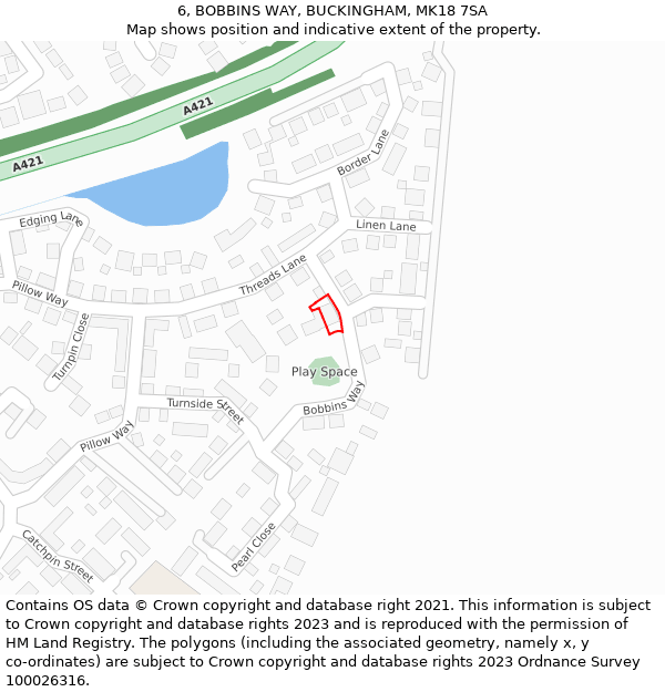 6, BOBBINS WAY, BUCKINGHAM, MK18 7SA: Location map and indicative extent of plot