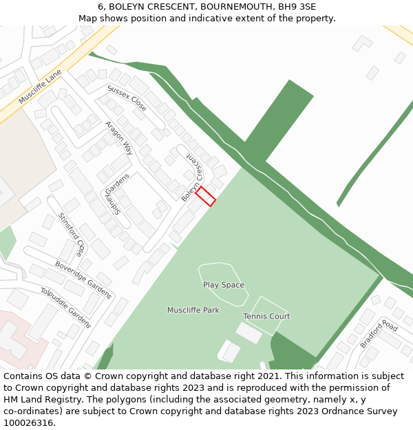 6, BOLEYN CRESCENT, BOURNEMOUTH, BH9 3SE: Location map and indicative extent of plot