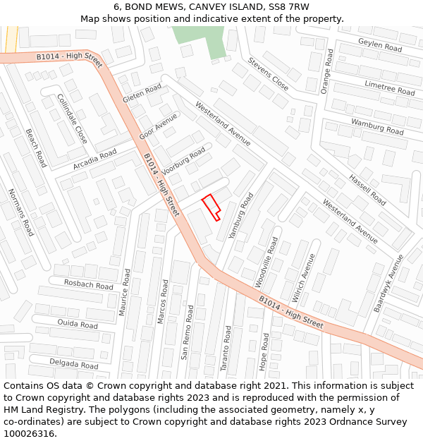 6, BOND MEWS, CANVEY ISLAND, SS8 7RW: Location map and indicative extent of plot