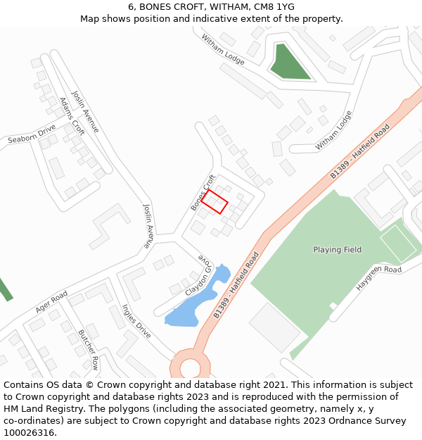 6, BONES CROFT, WITHAM, CM8 1YG: Location map and indicative extent of plot