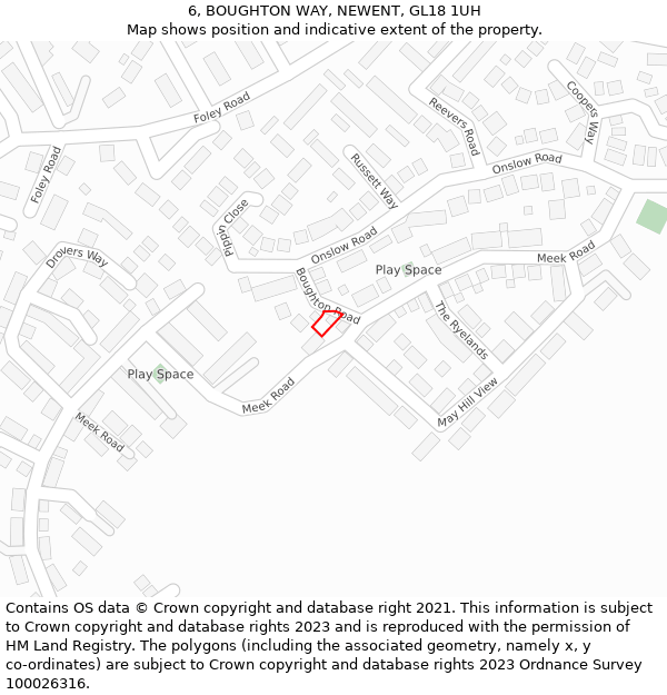 6, BOUGHTON WAY, NEWENT, GL18 1UH: Location map and indicative extent of plot