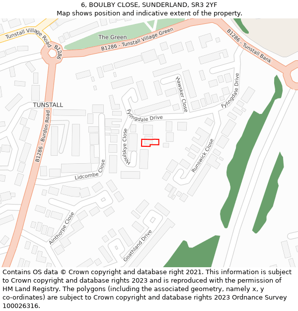 6, BOULBY CLOSE, SUNDERLAND, SR3 2YF: Location map and indicative extent of plot