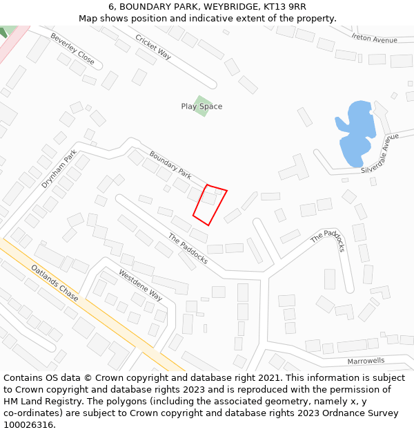 6, BOUNDARY PARK, WEYBRIDGE, KT13 9RR: Location map and indicative extent of plot