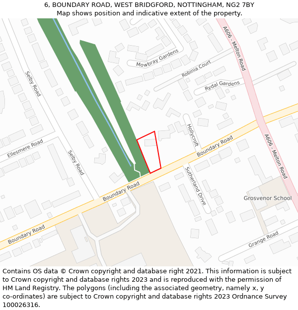 6, BOUNDARY ROAD, WEST BRIDGFORD, NOTTINGHAM, NG2 7BY: Location map and indicative extent of plot