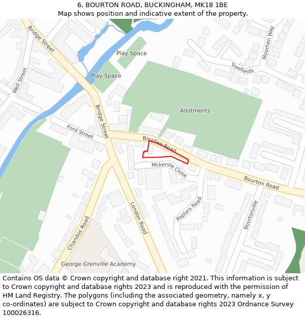 6, BOURTON ROAD, BUCKINGHAM, MK18 1BE: Location map and indicative extent of plot