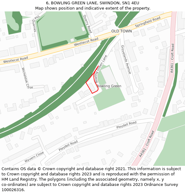 6, BOWLING GREEN LANE, SWINDON, SN1 4EU: Location map and indicative extent of plot