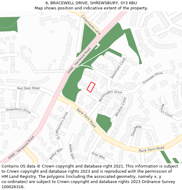 6, BRACEWELL DRIVE, SHREWSBURY, SY3 6BU: Location map and indicative extent of plot