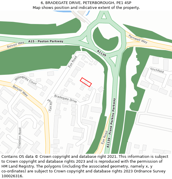 6, BRADEGATE DRIVE, PETERBOROUGH, PE1 4SP: Location map and indicative extent of plot