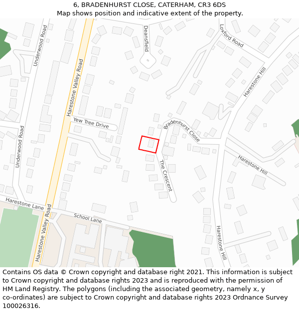 6, BRADENHURST CLOSE, CATERHAM, CR3 6DS: Location map and indicative extent of plot