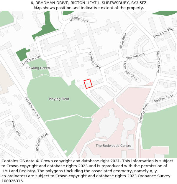 6, BRADMAN DRIVE, BICTON HEATH, SHREWSBURY, SY3 5FZ: Location map and indicative extent of plot