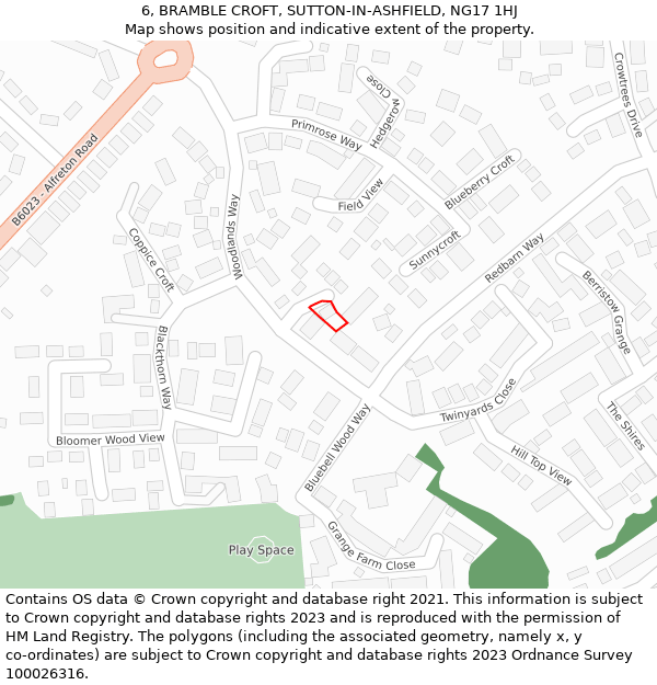 6, BRAMBLE CROFT, SUTTON-IN-ASHFIELD, NG17 1HJ: Location map and indicative extent of plot