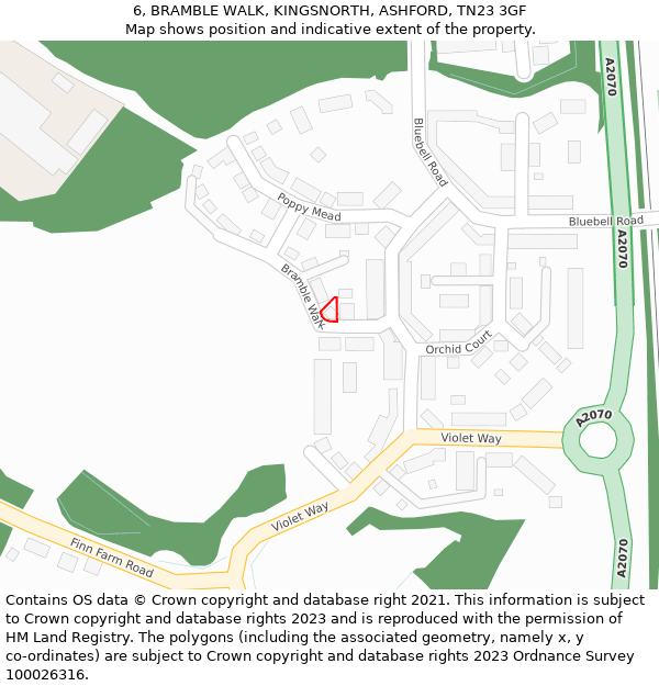 6, BRAMBLE WALK, KINGSNORTH, ASHFORD, TN23 3GF: Location map and indicative extent of plot