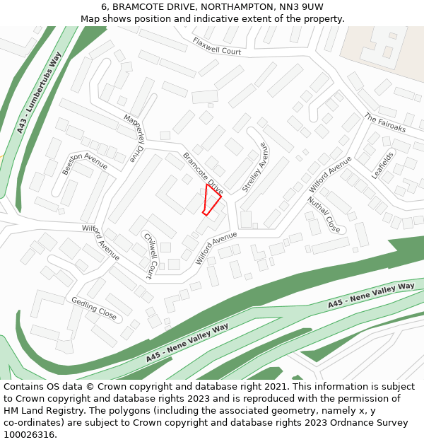 6, BRAMCOTE DRIVE, NORTHAMPTON, NN3 9UW: Location map and indicative extent of plot