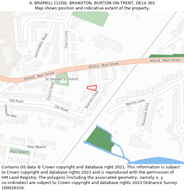 6, BRAMELL CLOSE, BRANSTON, BURTON-ON-TRENT, DE14 3ES: Location map and indicative extent of plot