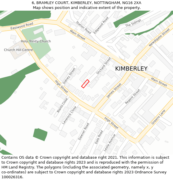 6, BRAMLEY COURT, KIMBERLEY, NOTTINGHAM, NG16 2XA: Location map and indicative extent of plot