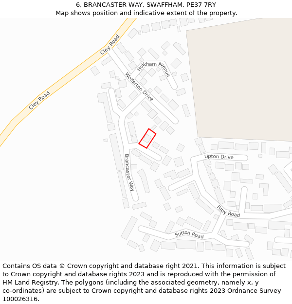 6, BRANCASTER WAY, SWAFFHAM, PE37 7RY: Location map and indicative extent of plot
