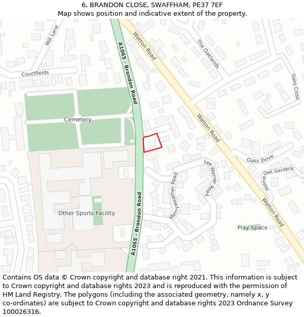 6, BRANDON CLOSE, SWAFFHAM, PE37 7EF: Location map and indicative extent of plot