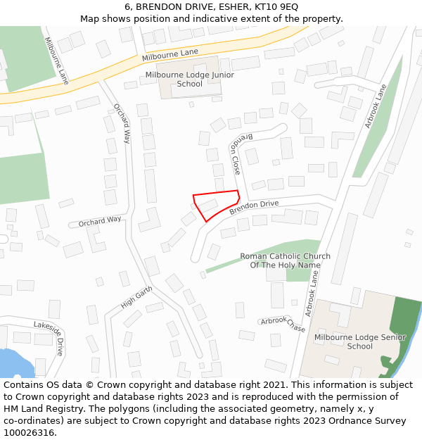 6, BRENDON DRIVE, ESHER, KT10 9EQ: Location map and indicative extent of plot