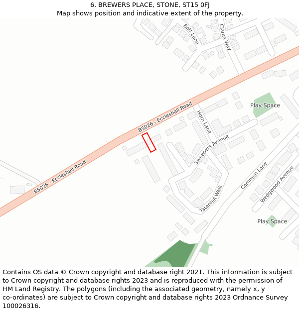 6, BREWERS PLACE, STONE, ST15 0FJ: Location map and indicative extent of plot