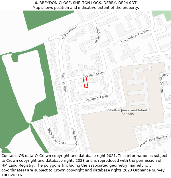 6, BREYDON CLOSE, SHELTON LOCK, DERBY, DE24 9DT: Location map and indicative extent of plot