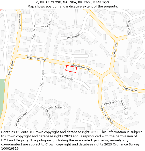 6, BRIAR CLOSE, NAILSEA, BRISTOL, BS48 1QG: Location map and indicative extent of plot