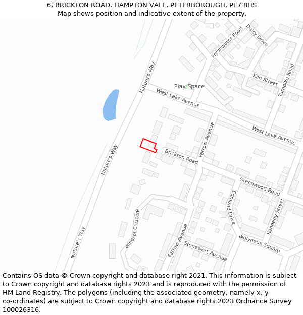 6, BRICKTON ROAD, HAMPTON VALE, PETERBOROUGH, PE7 8HS: Location map and indicative extent of plot