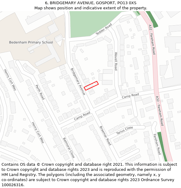 6, BRIDGEMARY AVENUE, GOSPORT, PO13 0XS: Location map and indicative extent of plot