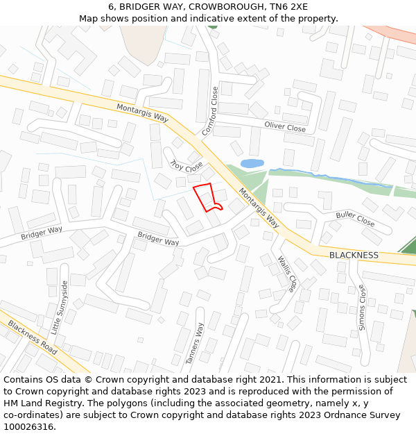 6, BRIDGER WAY, CROWBOROUGH, TN6 2XE: Location map and indicative extent of plot