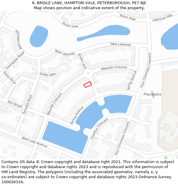 6, BRIDLE LANE, HAMPTON VALE, PETERBOROUGH, PE7 8JE: Location map and indicative extent of plot