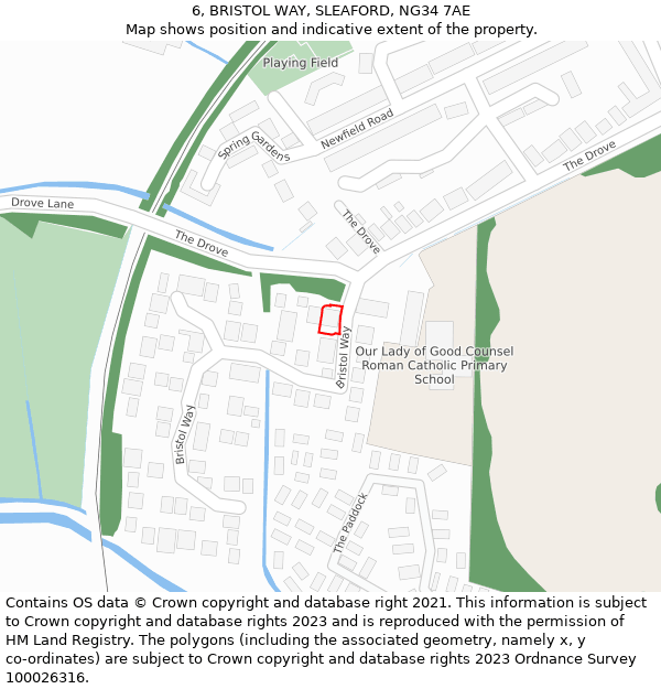 6, BRISTOL WAY, SLEAFORD, NG34 7AE: Location map and indicative extent of plot