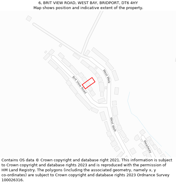 6, BRIT VIEW ROAD, WEST BAY, BRIDPORT, DT6 4HY: Location map and indicative extent of plot