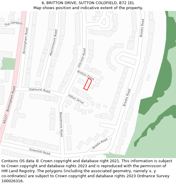 6, BRITTON DRIVE, SUTTON COLDFIELD, B72 1EL: Location map and indicative extent of plot