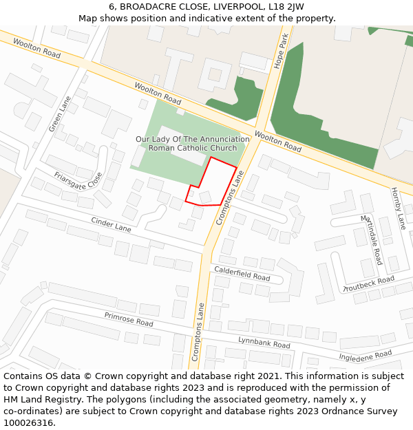 6, BROADACRE CLOSE, LIVERPOOL, L18 2JW: Location map and indicative extent of plot