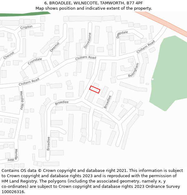 6, BROADLEE, WILNECOTE, TAMWORTH, B77 4PF: Location map and indicative extent of plot