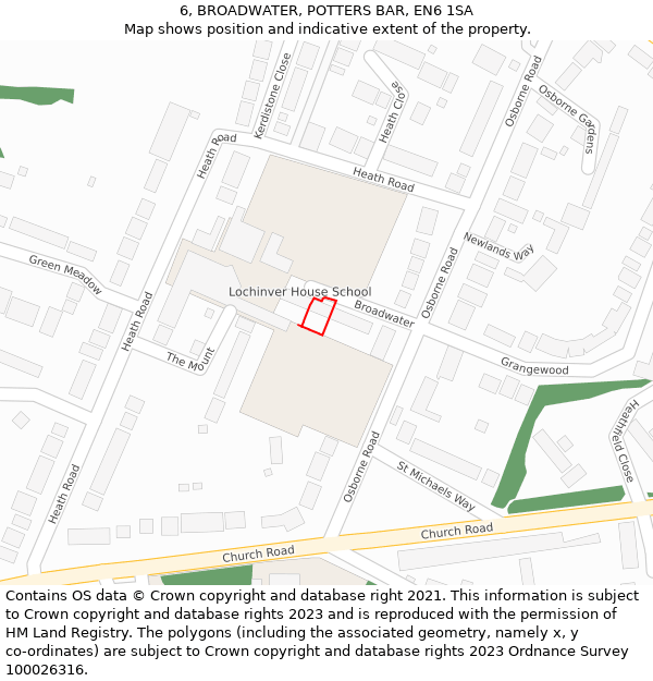 6, BROADWATER, POTTERS BAR, EN6 1SA: Location map and indicative extent of plot