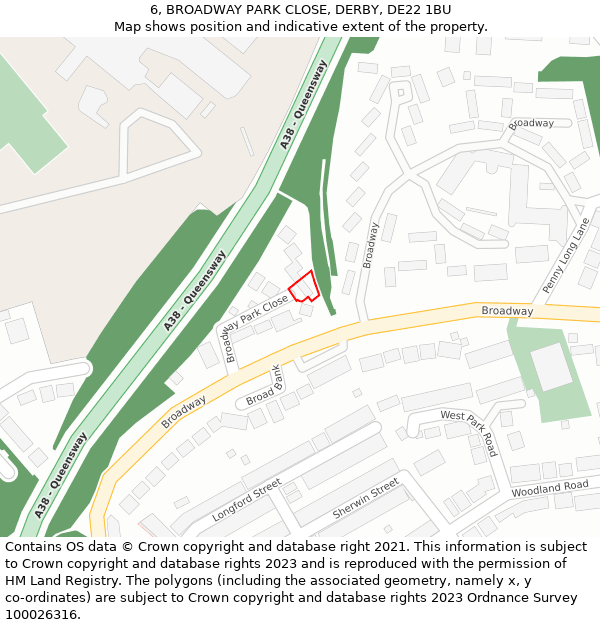 6, BROADWAY PARK CLOSE, DERBY, DE22 1BU: Location map and indicative extent of plot